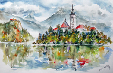 Bled in Slovenia Painting titled "Bled in Slovenia" by Zsolt Székelyhidi, Original Artwork, Watercolor