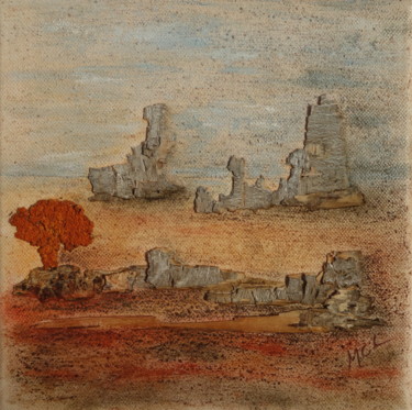 Collages intitulée "l'arbre orange" par Martine Capdeville-Lacomme, Œuvre d'art originale