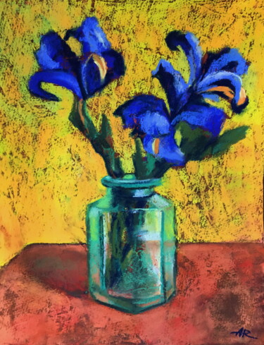 Drawing titled "Irises" by Lena Ru, Original Artwork, Pastel