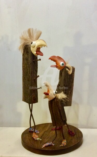 Sculpture titled "« Caqueteuse de la…" by Elisabeth Faucheur, Original Artwork, Wood