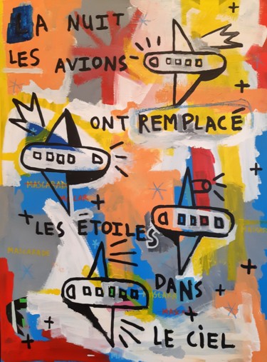 Peinture intitulée "la-nuit-les-avions" par Mascarade, Œuvre d'art originale, Acrylique
