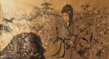 à la source "coulée d'encre" Dessin intitulée "à la source "coulée…" par Isa, Œuvre d'art originale, Encre Monté sur Autre panneau rigide