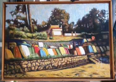 Peinture intitulée "plage-de-lanse-aux-…" par Khaled Guemroud, Œuvre d'art originale, Huile