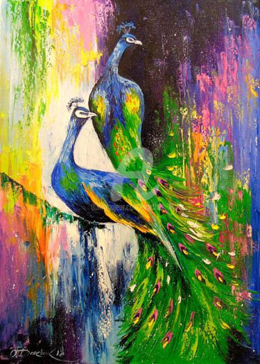 제목이 "Peacocks"인 미술작품 Olha로, 원작, 기름