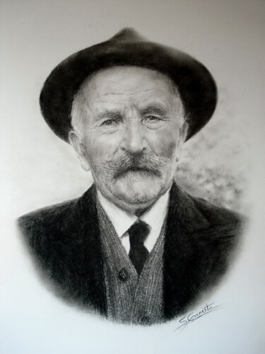 Dessin intitulée "L'arrière grand-père" par Sylvie Geneste, Œuvre d'art originale, Fusain