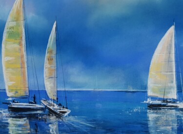 Painting titled ""Régate..."" by Patrick Fischer, Original Artwork, Pastel