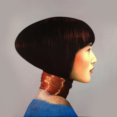 Peinture intitulée "cuir rouge et ajour…" par Daniel Moline, Œuvre d'art originale, Huile Monté sur Autre panneau rigide