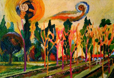 Peinture intitulée "Verger" par Slobodan Spasojevic (Spaki), Œuvre d'art originale, Huile