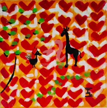 Peinture intitulée "Le poulet et la gir…" par Isabelle Lucas, Œuvre d'art originale, Huile