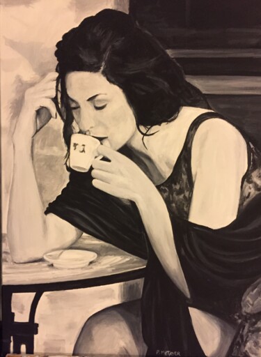 Peinture intitulée "La buveuse de café…" par Philippe Metayer, Œuvre d'art originale, Acrylique
