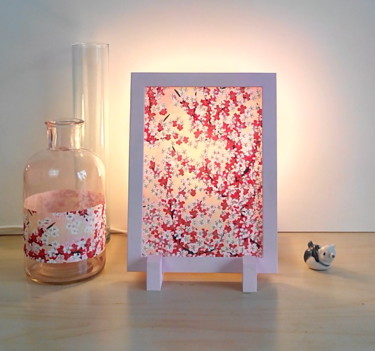 Lampe rose fleurs de cerisiers. Design titled "Lampe rose fleurs d…" by Papiers D'Aurore, Original Artwork, Luminaire