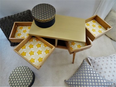 Design intitulée "Travailleuse scandi…" par Lin-Et-Patine, Œuvre d'art originale, Meuble