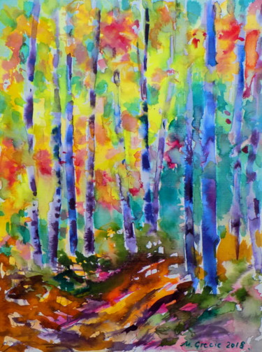 Painting titled "Autumn light" by Maja Grecic, Original Artwork, Watercolor