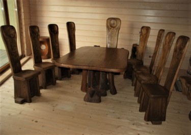 Sculpture intitulée "Table set" par Virgilijus Vaiciunas, Œuvre d'art originale, Bois