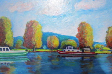 bateaux de plaisance à Port sur Saône.jpg Peinture intitulée "bateaux de plaisanc…" par Joel Jeanniot, Œuvre d'art originale, Huile Monté sur Châssis en bois