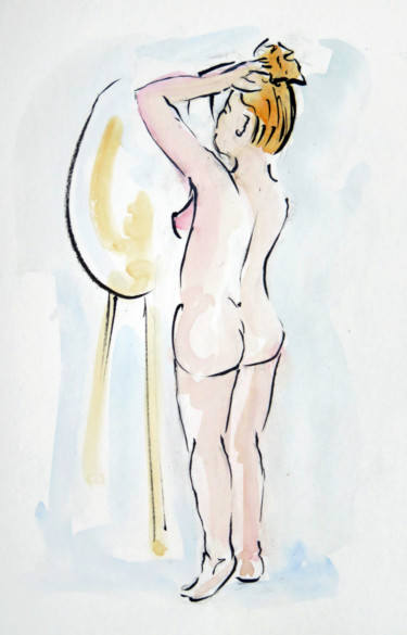 Le chignon Peinture intitulée "Le chignon" par Michel Hamelin, Œuvre d'art originale, Aquarelle