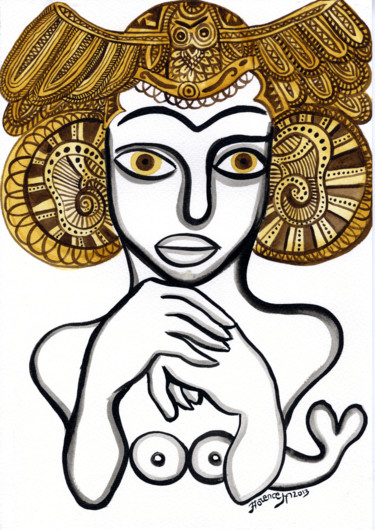 Dessin intitulée "Sirène en habit de…" par Florence H, Œuvre d'art originale, Aquarelle Monté sur Carton