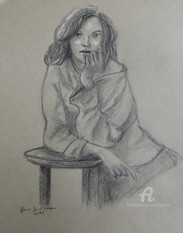 Dessin intitulée "ACCOUDEE 2" par Alain Devienne, Œuvre d'art originale, Graphite