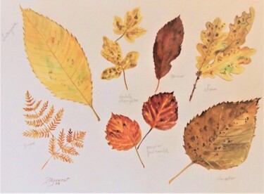les feuilles d'automne - aquarelle originale signée Painting titled "les feuilles d'auto…" by Patricia Giroldini Hyvernat, Original Artwork, Watercolor
