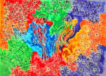 Pintura titulada "Lovely Birds acryli…" por Lee Art Gallery, Obra de arte original, Acrílico