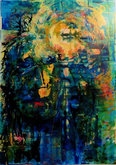 Peu importe le soir - abstraction expressionniste Peinture intitulée "Peu importe le soir…" par Clau Redier-Clément, Œuvre d'art originale, Encre