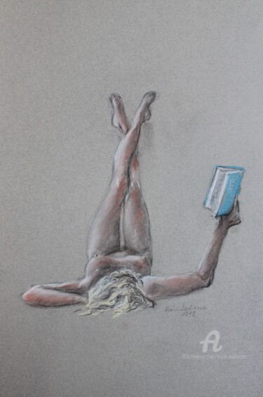 Dessin intitulée "UN PEU DE LECTURE" par Alain Devienne, Œuvre d'art originale, Pastel