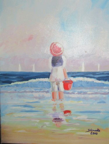 Painting titled "enfant en bord de m…" by Jacques Veinante (jackart), Original Artwork, Oil