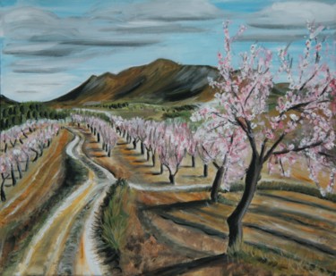 South Spanish landscape with blossoms Painting titled "South Spanish lands…" by Bas Van Bemmel, Original Artwork, Gouache