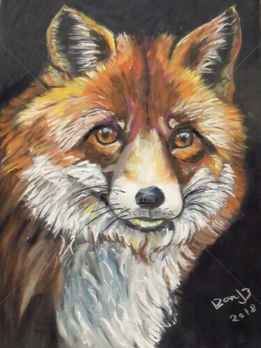 Peinture intitulée "FOX" par Valérie Barrett, Œuvre d'art originale, Pastel Monté sur Panneau de bois