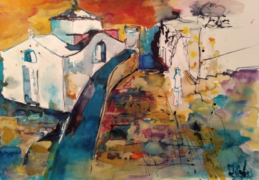 Malerei mit dem Titel "Rodos 2" von Jana Scherer, Original-Kunstwerk, Aquarell