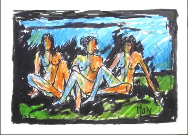 Peinture intitulée "MALY - SUR L'HERBE" par Marcel Clerc, Œuvre d'art originale, Acrylique