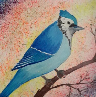 图画 标题为“Oiseau bleu” 由Iakim, 原创艺术品, 丙烯 安装在木质担架架上