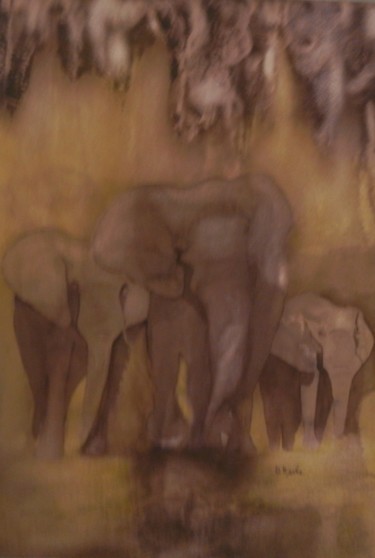Peinture intitulée "éléphants #artistsu…" par Dominique Kuehn, Œuvre d'art originale, Aquarelle