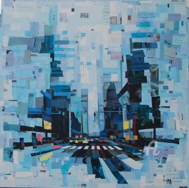 제목이 "New York bleu"인 콜라주 Jacques Lacourrege로, 원작, 아크릴