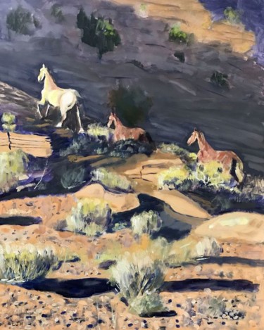 Painting titled "Wild Mustangs" by Herscovitch Larry, Original Artwork, Oil