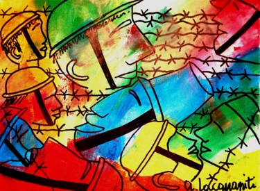 Pittura intitolato "Ai soldati italiani…" da Mateci-Antonio Lucio Rudy Lacquaniti, Opera d'arte originale