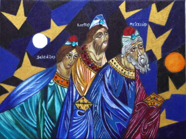 Schilderij getiteld "Les Rois Mages" door Laure Barlet, Origineel Kunstwerk, Olie