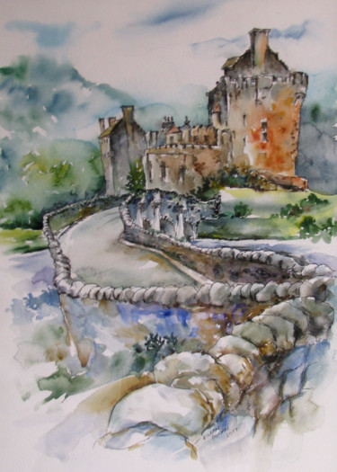 绘画 标题为“Eilean Donan, Scotl…” 由Zsolt Székelyhidi, 原创艺术品, 水彩