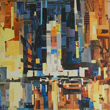 Colagens intitulada "New York by night" por Jacques Lacourrege, Obras de arte originais, Colagens Montado em Armação em made…