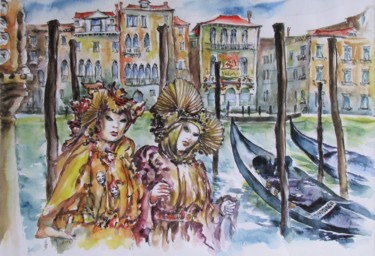 Carnival in Venice Painting titled "Carnival in Venice" by Zsolt Székelyhidi, Original Artwork, Watercolor