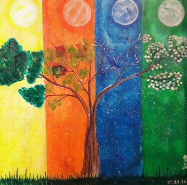 Tekening getiteld "les saisons" door Iakim, Origineel Kunstwerk, Acryl Gemonteerd op Frame voor houten brancard
