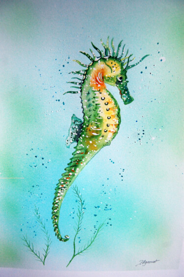 Painting titled "hippocampe - aquare…" by Patricia Giroldini Hyvernat, Original Artwork, Watercolor