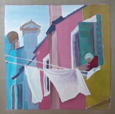 제목이 "Burano wasvrouw"인 섬유 예술 Morethansilk로, 원작, 패브릭