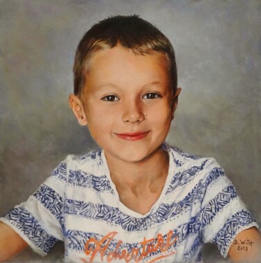 Peinture intitulée "Mon-petit-fils-Hugo…" par Brigitte With, Œuvre d'art originale, Huile
