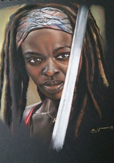 图画 标题为“Michonne.jpg” 由Béatrice Viez, 原创艺术品, 粉彩 安装在玻璃上