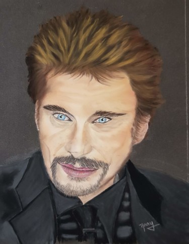 Schilderij getiteld "Légendaire Johnny" door Anny Burtscher-Beaudoin, Origineel Kunstwerk, Pastel