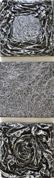 Collagen mit dem Titel "Triptyque" von Pierre Vanmansart, Original-Kunstwerk, Acryl Auf Keilrahmen aus Holz montiert