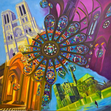 Notre Dame de Paris (Marie et l'ancien testament) Painting titled "Notre Dame de Paris…" by François Milcar, Original Artwork, Oil Mounted on Wood Stretcher frame