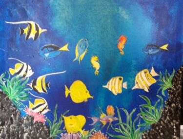 图画 标题为“aquarium” 由Iakim, 原创艺术品, 丙烯 安装在木质担架架上