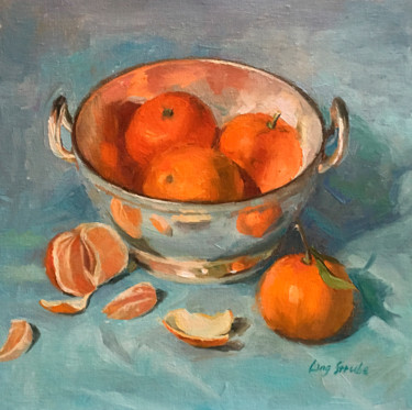 silver-bowl-with-oranges.jpg Painting titled "silver-bowl-with-or…" by Ling Strube, Original Artwork, Oil